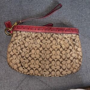 Coach Brown and Red Wristlet